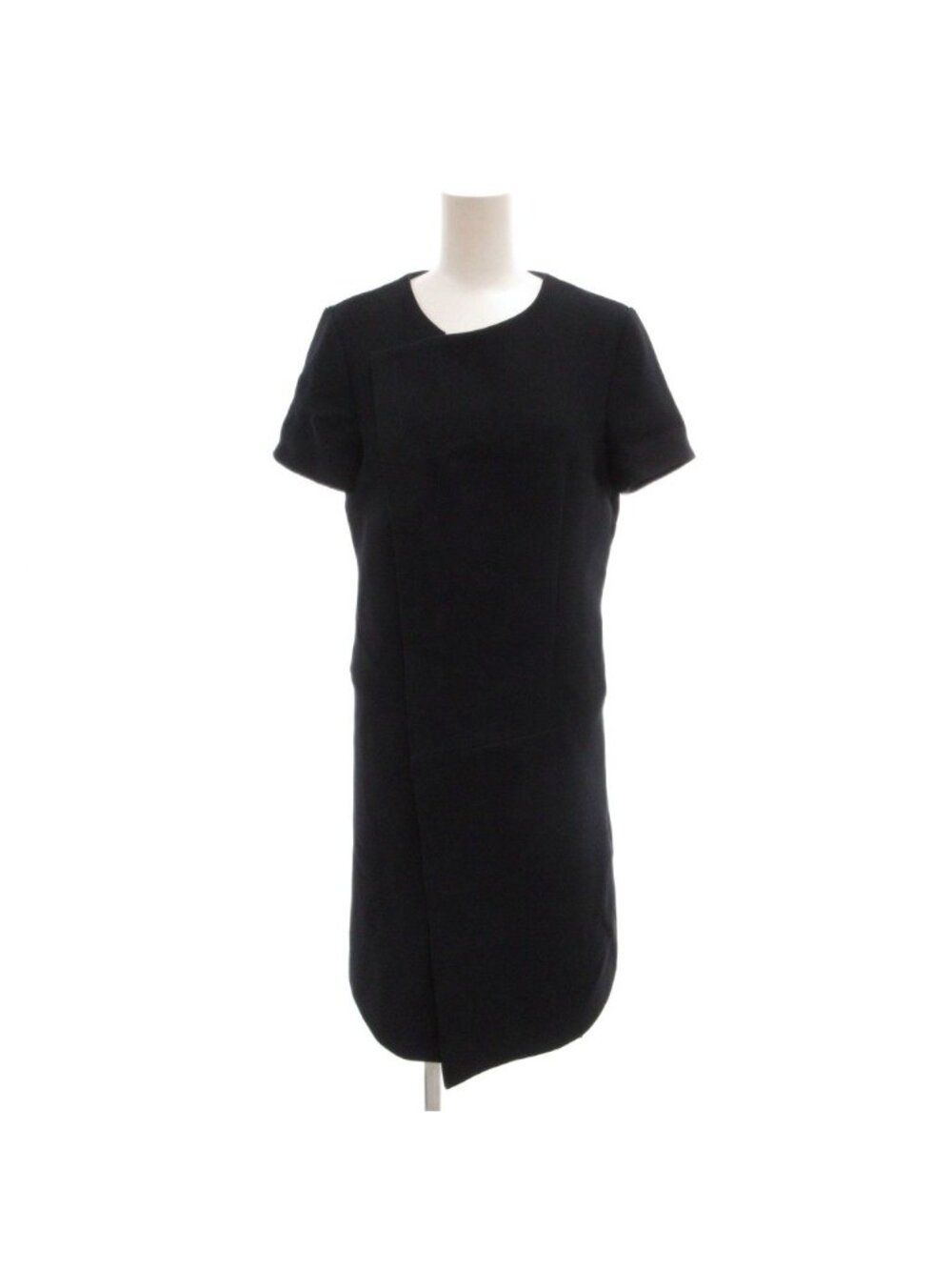 Balenciaga Paris Short Sleeve Dress Knee-Length Dark Navy Round Neck Front 36